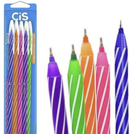 Kit com 5 canetas esferográficas CIS Spiro Ponta Agulha 0,7mm